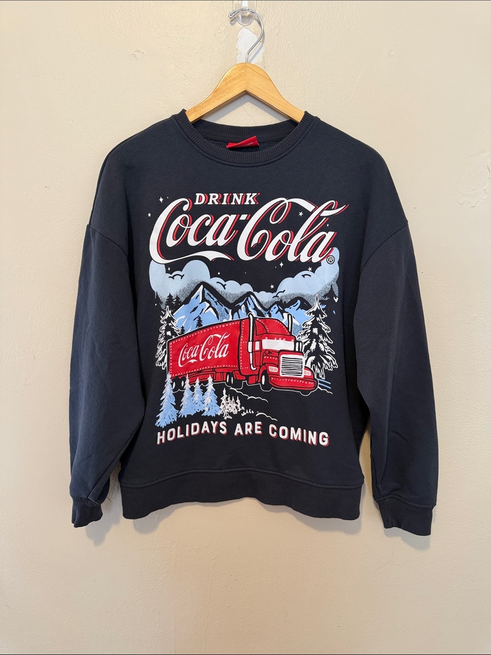 Coca Cola Black Crewneck with Red Holiday Truck Graphic
